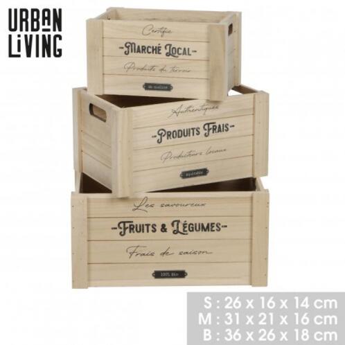 Urban Living 53249 Σετ Ξύλινα Κουτιά Αποθήκευσης 3 τμχ.