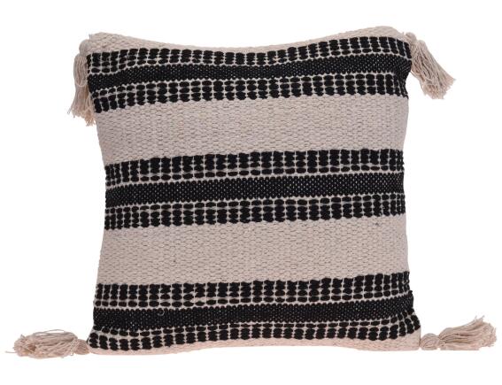 Διακοσμητικό Μαξιλάρι Black Stripe με ανάγλυφο σχέδιο,  κρόσσια και διαστάσεις 45x45cm - White/Black