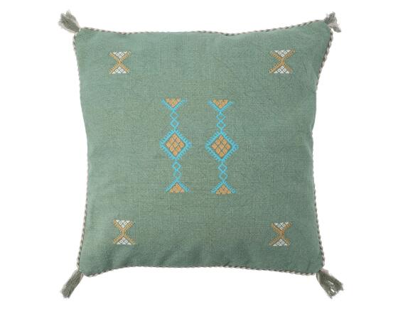 Atlas Διακοσμητικό Μαξιλάρι με κεντητό σχέδιο, κρόσσια και διαστάσεις 45x45cm - Green