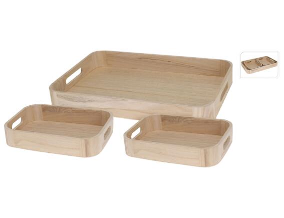 Σετ Δίσκοι Σερβιρίσματος από Ξύλο Paulownia, με λαβές - 3 τεμάχια