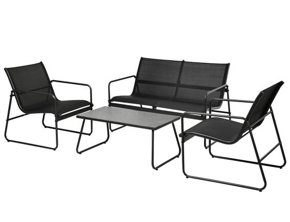 Σετ Κήπου & Βεράντας με Τραπέζι, Διθέσιο Καναπέ και 2 Πολυθρόνες - Μέταλλο/Γυαλί/Πολυεστέρας - Black