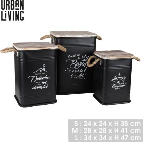 Urban Living 54084 Σετ Μεταλλικά Κουτιά Αποθήκευσης 3 τμχ. 24x24x35 28x28xx41 34x34x47 cm