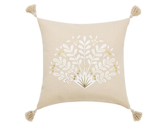 Διακοσμητικό Μαξιλάρι Majestia Douceur d'intérieur με μεταλλικό σχέδιο, κρόσσια και διαστάσεις 45x45cm - Beige