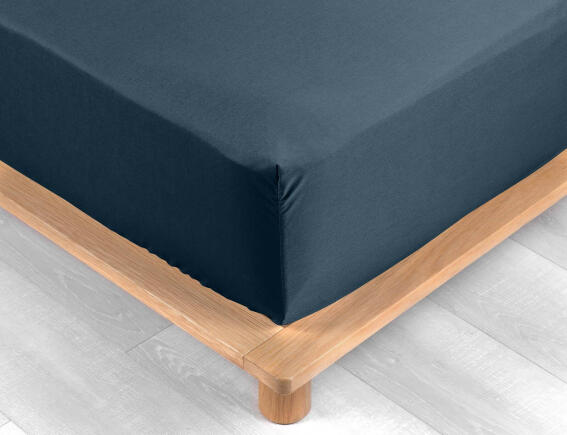 Σεντόνι Μονό με λάστιχο Percaline Douceur d'intérieur από βαμβάκι περκάλι 78TC, με διαστάσεις 90x190cm - Night Blue