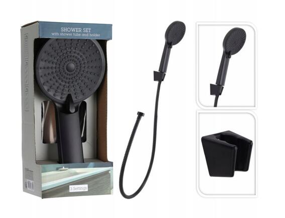 Τηλέφωνο Μπάνιου Bathroom Solutions με σπιράλ, βάση και 3 λειτουργίες ροής - Matt Black