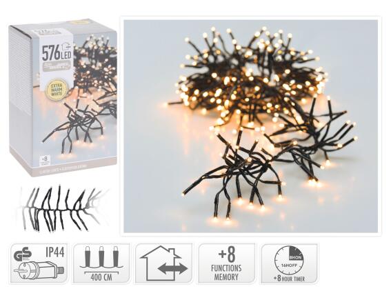 576 Φωτάκια LED - 4 Μέτρα + 3 Μέτρα σύνδεσης, Κανονική Διάταξη, με χειριστήριο, 8 προγράμματα, Μαύρο καλώδιο PVC - Extra Θερμό Λευκό