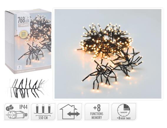 768 Φωτάκια LED - 5.5 Μέτρα + 3 Μέτρα σύνδεσης, Κανονική Διάταξη, με χειριστήριο, 8 προγράμματα, Μαύρο καλώδιο PVC - Extra Θερμό Λευκό