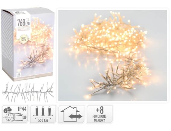 768 Φωτάκια LED - 5.6 Μέτρα + 3 Μέτρα σύνδεσης, Κανονική Διάταξη, με χειριστήριο, 8 προγράμματα, Διάφανο καλώδιο PVC - Θερμό Λευκό