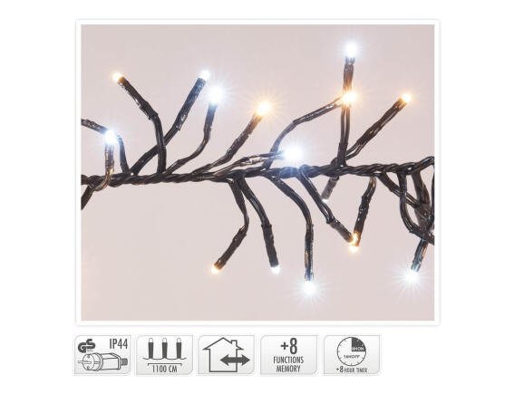 1512 Φωτάκια LED - 11 Μέτρα + 3 Μέτρα σύνδεσης, Κανονική Διάταξη, με χειριστήριο, 8 προγράμματα, Μαύρο καλώδιο PVC - Λευκό, Θερμό Λευκό
