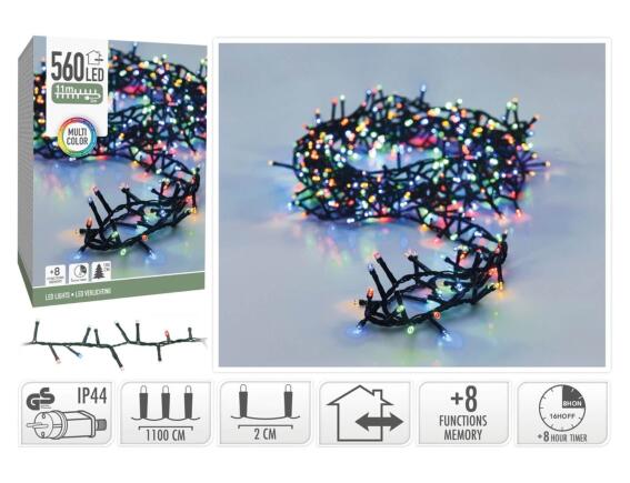 560 Φωτάκια LED - 11 Μέτρα + 3 Μέτρα σύνδεσης, Κανονική Διάταξη, με χειριστήριο, 8 προγράμματα, Πράσινο καλώδιο PVC - Πολύχρωμο