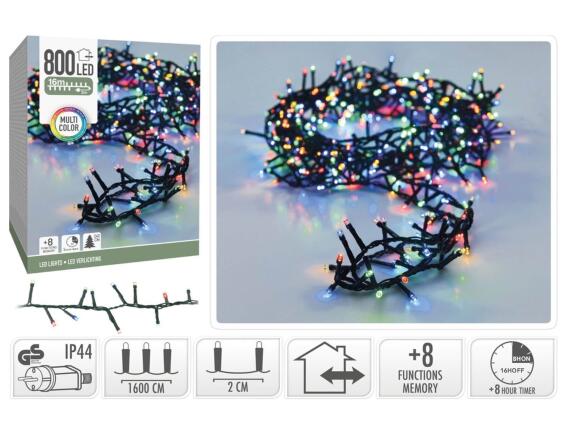800 Φωτάκια LED - 16 Μέτρα + 3 Μέτρα σύνδεσης , Κανονική Διάταξη, με χειριστήριο, 8 προγράμματα, Πράσινο καλώδιο PVC - Πολύχρωμο