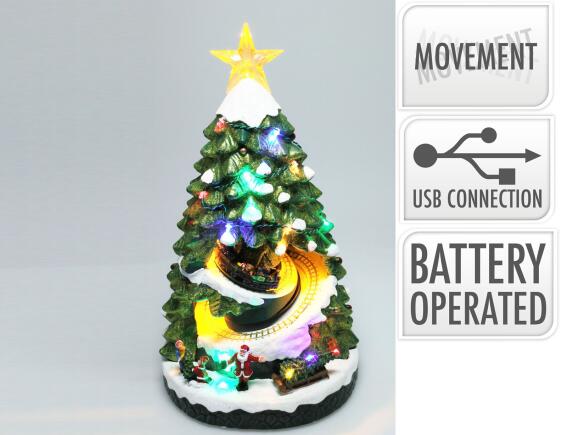 Διακοσμητικό Χριστουγεννιάτικο Δέντρο με φωτισμό, κίνηση και διαστάσεις 21x22.5x38.8cm