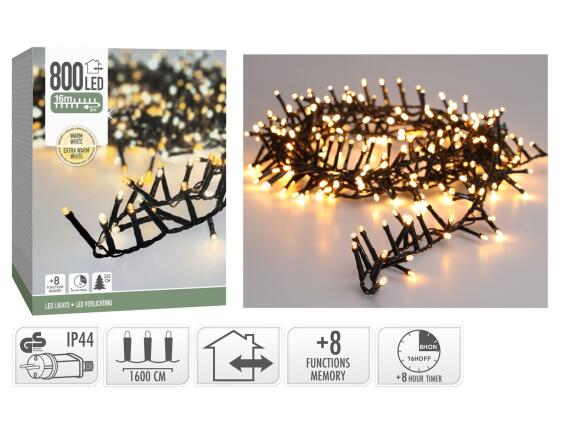 800 Φωτάκια LED - 16 Μέτρα + 3 Μέτρα σύνδεσης, Κανονική Διάταξη, με χειριστήριο, 8 προγράμματα, Πράσινο καλώδιο PVC - Extra Θερμό Λευκό