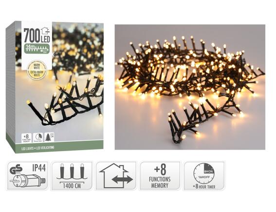 700 Φωτάκια LED - 14 Μέτρα + 3 Μέτρα σύνδεσης, Κανονική Διάταξη, με χειριστήριο, 8 προγράμματα, Πράσινο καλώδιο PVC - Extra Θερμό Λευκό