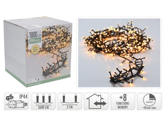 1800 Φωτάκια LED - 36 Μέτρα + 3 Μέτρα σύνδεσης, Κανονική Διάταξη, με χειριστήριο, 8 προγράμματα, Πράσινο καλώδιο PVC - Extra Θερμό Λευκό	