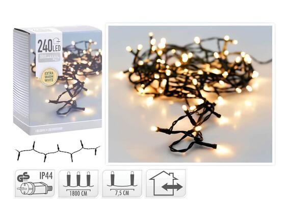 240 Φωτάκια LED - 18 Μέτρα + 3 Μέτρα σύνδεσης, Κανονική Διάταξη, Πράσινο καλώδιο PVC - Θερμό λευκό
