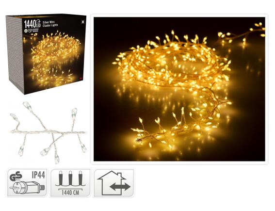 Deco 1440 Φωτάκια MicroLED - 14.4 Μέτρα + 5 Μέτρα σύνδεσης, Πυκνή Διάταξη, Ασημί συρμάτινο καλώδιο - Θερμό λευκό