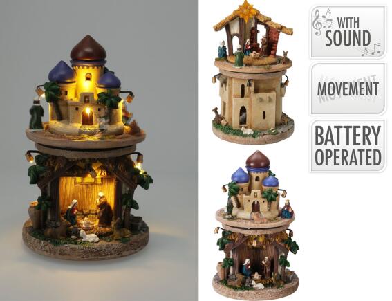 Διακοσμητική Φάτνη με φωτισμό LED, μουσική, περιστρεφόμενο σκηνικό και διαστάσεις 14x14x22.7cm - Σε 2 επιλογές σχεδίου