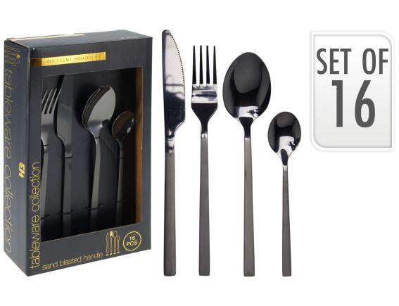 Σετ Μαχαιροπίρουνα Excellent Houseware από ανοξείδωτο ατσάλι - Μαύρο - 16 τεμάχια