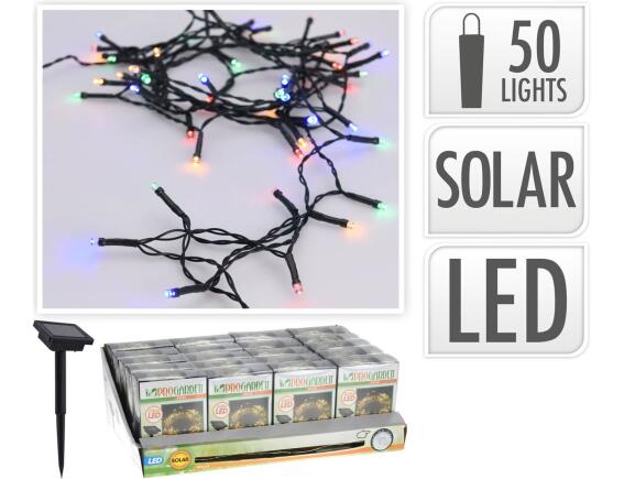 50 Ηλιακά Φωτάκια LED - 2 Μέτρα, Κανονική Διάταξη, Πράσινο καλώδιο PVC - Πολύχρωμο