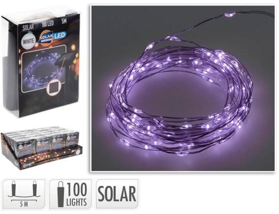 Deco 100 Ηλιακά Φωτάκια MicroLED - 5 Μέτρα + 2 Μέτρα σύνδεσης, Ασημί συρμάτινο καλώδιο - Ψυχρό Λευκό