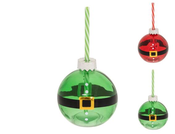 Ποτήρι Χριστουγεννιάτικη Μπάλα Fééric Lights & Christmas με καλαμάκι και διαστάσεις 9.5x4.5x19.5cm - Σε 2 επιλογές χρώματος