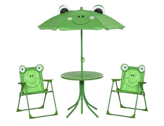 THE NETHERLANDS Παιδικό Σετ Κήπου & Βεράντας Frog με Τραπέζι Bistro, Ομπρέλα και 2 Καρέκλες - Μέταλλο - Green
