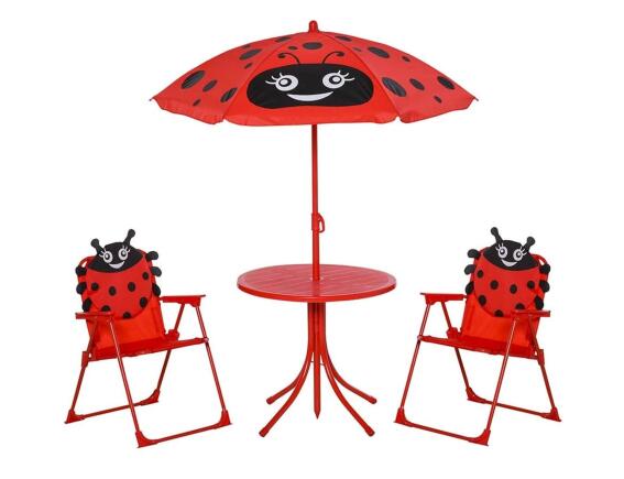THE NETHERLANDS Παιδικό Σετ Κήπου & Βεράντας Lady Bug με Τραπέζι Bistro, Ομπρέλα και 2 Καρέκλες - Μέταλλο - Red