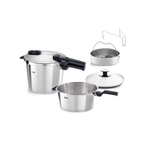 FISSLER Set Quattro Vitaquick Premium 6LΤ/3.5LΤ Mε Καλάθι Ατμού και Γυάλινο Καπάκι - 60241013090