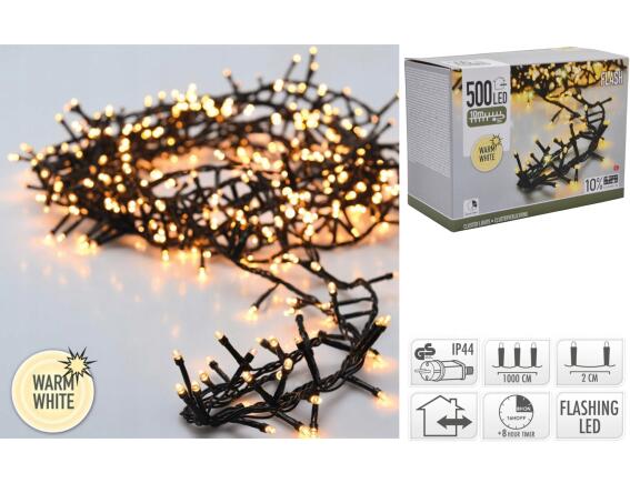 500 Φωτάκια LED - 10 Μέτρα + 3 Μέτρα σύνδεσης, Κανονική Διάταξη, Πράσινο καλώδιο - Θερμό λευκό