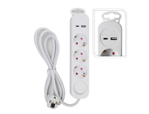 THE NETHERLANDS Πολύπριζο - 3x Schuko, 1x USB-A, 1x USB-C - Με Διακόπτη On/Off - Καλώδιο 1.5m - Λευκό