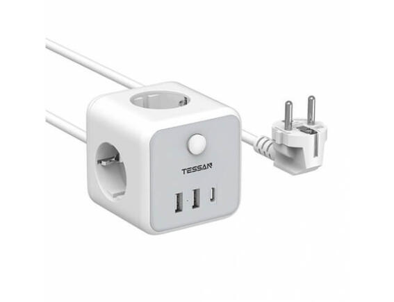 Tessan  Πολύπριζο 6-σε-1 Powercube Strip (TS-301-C) - 3xSchuko, 2xUSB, Type-C, καλώδιο 2m