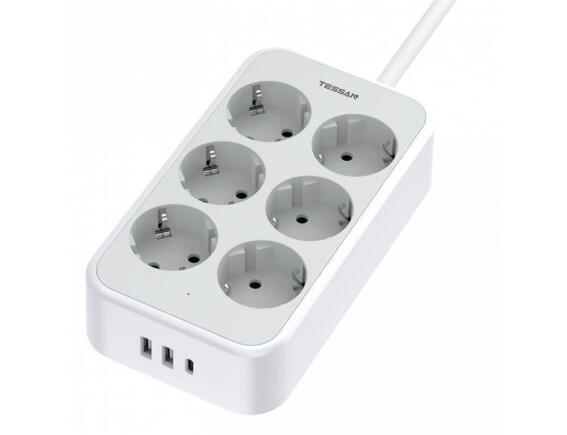 Πολύπριζο Tessan 9-σε-1 Power Strip (TS-PS02DE00) - 6xSchuko, 2xUSB, Type-C, καλώδιο 2m