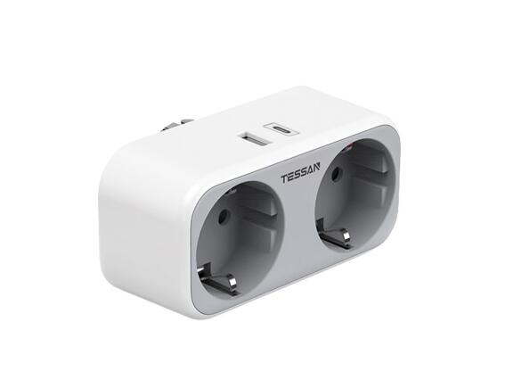 Πολύπριζο Τοίχου Tessan 4 σε 1 (TS-WS02DE01) - 2x Schuko, 1x USB- Α, 1x USB-C - White