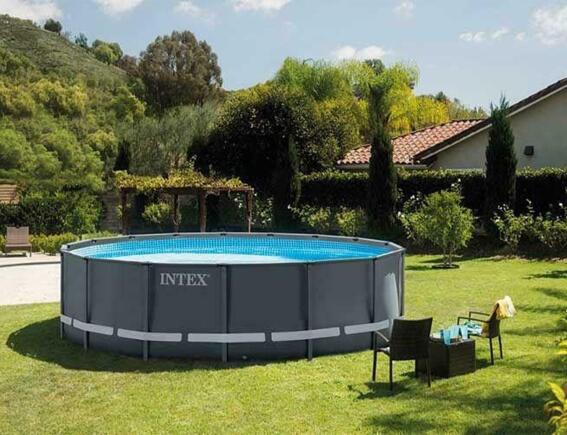 Intex Πισίνα Ultra Frame οικογενειακή, με μεταλλικό σκελετό, χωρητικότητα 19156lt και διαστάσεις 488x488x122cm - Dark Grey