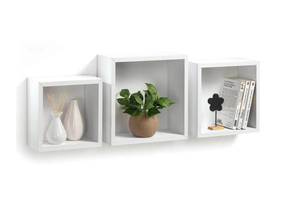 Homea Σετ Ράφια Τοίχου Cubes - White - 3 τεμάχια