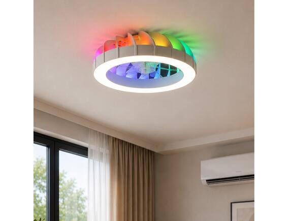Brilliant  Ανεμιστήρας Οροφής Fanora G81080/05 με φωτισμό LED, RGB, τηλεχειριστήριο, διάμετρο 46cm και ισχύ 30W - Λευκό