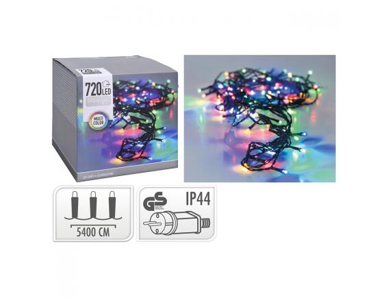 720 Φωτάκια LED - 53.9 Μέτρα + 3 Μέτρα σύνδεσης, Κανονική Διάταξη, Πράσινο καλώδιο PVC - Πολύχρωμο
