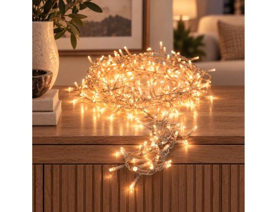 120 Φωτάκια LED - 8.93 Μέτρα + 3 Μέτρα σύνδεσης, Κανονική Διάταξη, Διάφανο καλώδιο PVC - Θερμό λευκό