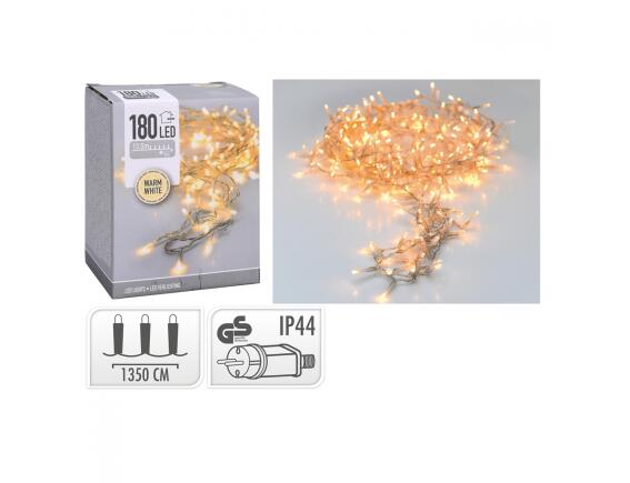 180 Φωτάκια LED - 13.43 Μέτρα + 3 Μέτρα σύνδεσης, Κανονική Διάταξη, Διάφανο καλώδιο PVC - Θερμό λευκό