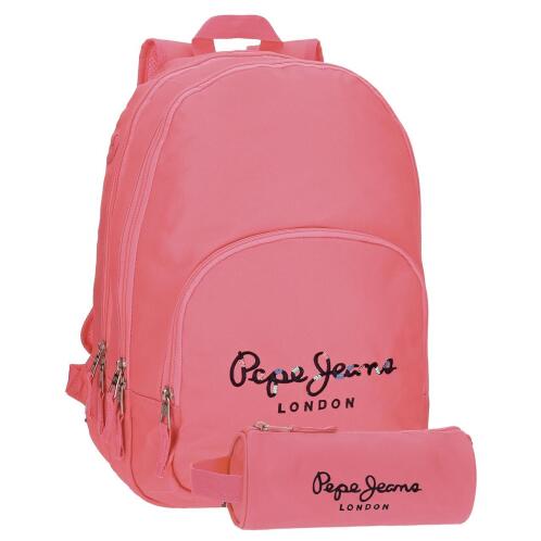Pepe Jeans σακίδιο πλάτης 2 θέσεων 32χ44χ22 εκ. και κασετίνα σειρά Harlow Ροζ
