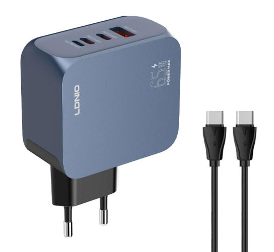 LDNIO φορτιστής τοίχου Q7 με καλώδιο USB-C USB/Lightning/2x USB-C GaN 65W μπλε