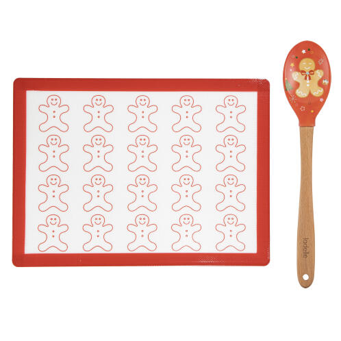 Ladelle Επιφάνεια Σιλικόνης 40x30cm  και Κουτάλα Σιλικόνης 32cm με Ξύλινη Λαβή Festive Fun  -Σετ 2