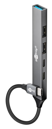 GOOBAY USB hub 74460 5x θυρών USB 3.2 5Gbps 100W USB-C σύνδεση γκρι