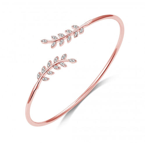 Philip Jones Βραχιόλι σε Σχήμα Φύλλου με Κρύσταλλα Swarovski® Χρώματος Ροζ - Χρυσό