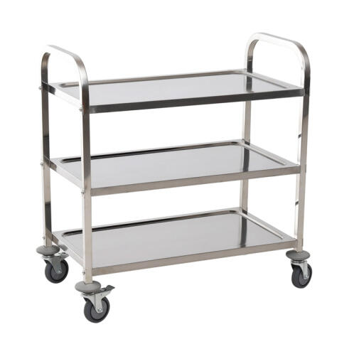 HOMCOM Μεταλλικό Τρόλεϊ Κουζίνας από Ανοξείδωτο Ατσάλι με 3 Ράφια 85 x 45 x 90 cm  801-074