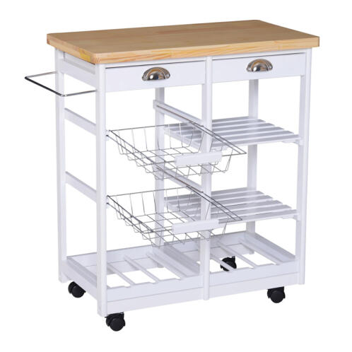 HOMCOM Ξύλινο Τρόλεϊ Κουζίνας με 4 Ράφια και 2 Συρτάρια 74 x 37 x 76 cm  801-079WT