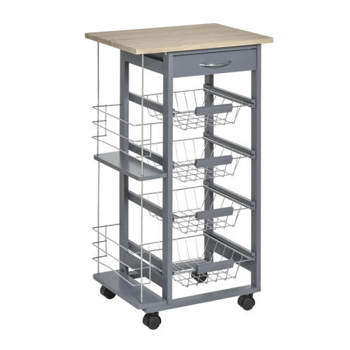 HOMCOM Πολυλειτουργικό Ξύλινο Τρόλεϊ Κουζίνας 83 x 47 x 37 cm Χρώματος Γκρι  801-121V01CG