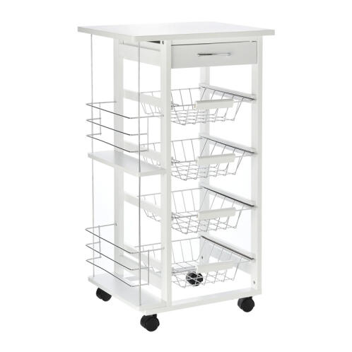 HOMCOM Πολυλειτουργικό Ξύλινο Τρόλεϊ Κουζίνας 83 x 47 x 37 cm Χρώματος Λευκό  801-121V01WT