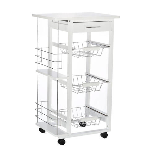 HOMCOM Πολυλειτουργικό Ξύλινο Τρόλεϊ Κουζίνας 83 x 47 x 37 cm  801-130WT